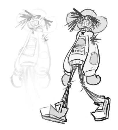 Sketch of Strawkid, a young shopkeeper in Strawtown